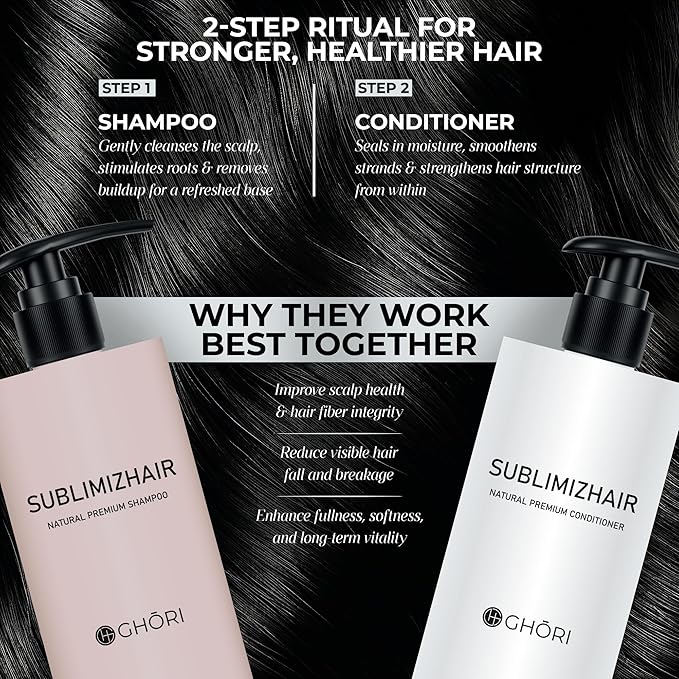 Ghori Sublimizhair Premium Korean Herbal Shampoo & Conditioner| Hanbang Formula| pH Balanced for Gentle Scalp Cleansing | Detangles, Damaged Strands | Deep Hydration & Frizz Control, 16.9 fl oz
