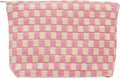 Checkered Makeup Bag for Purse, Small Flat Cosmetic Pouch,Pink Beige