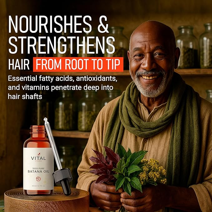Vital Strands Batana Oil for Hair Growth – 100% Pure & Organic Botana Oil from Honduras – Strengthens, Thickens & Restores Natural Hair – Cold Pressed Raw Scalp & Hair Treatment for Men & Women – 60ml