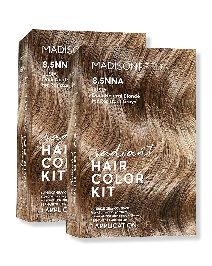 Madison Reed Radiant Hair Color Kit - 8.5NNA Dark Neutral Blonde (Lusia Blonde), Permanent Hair Dye for Resistant Grays, 100% Gray Coverage | PPD-Free & Ammonia-Free, 2 Pack