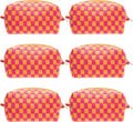 Checkered Makeup Bag for Purse, Small Cosmetic Pouch,Red Orange,6 Pack