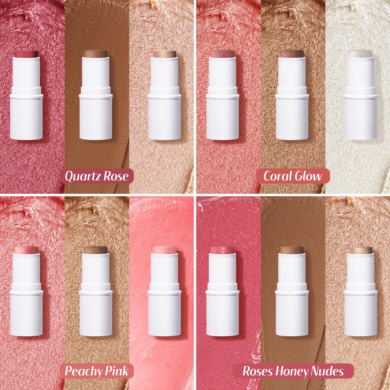KIMUSE Multi Stick Trio Face Makeup, Cream Blush Stick for Cheeks & Lips, Contour Stick & Highlighter Makeup Sticks for All Skin