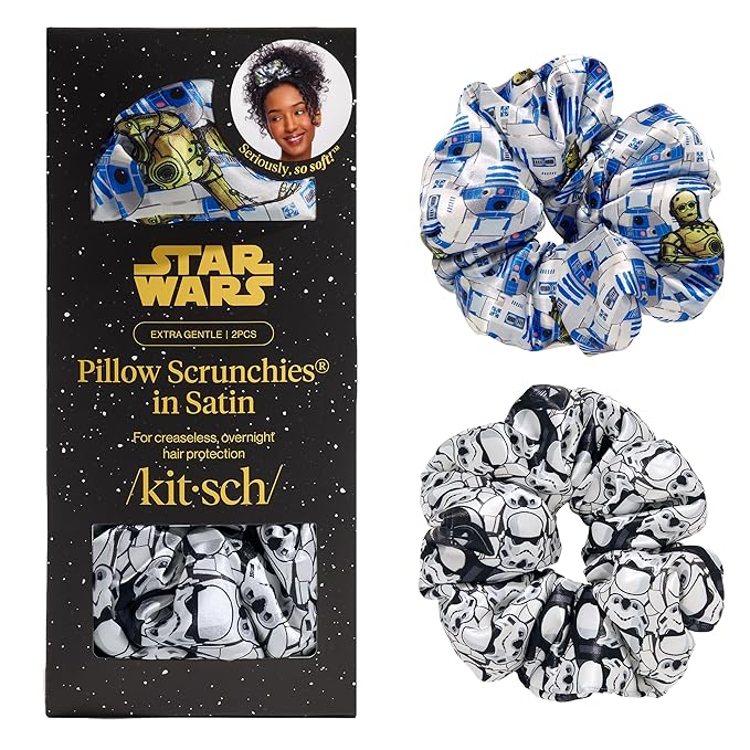 Kitsch x Star Wars R2-D2 & Stormtrooper Scrunchies for Women- Softer Than Silk Scrunchie, No Crease Hair Ties, Perfect For Day And Night Creaseless Hair Accessories - 2pcs