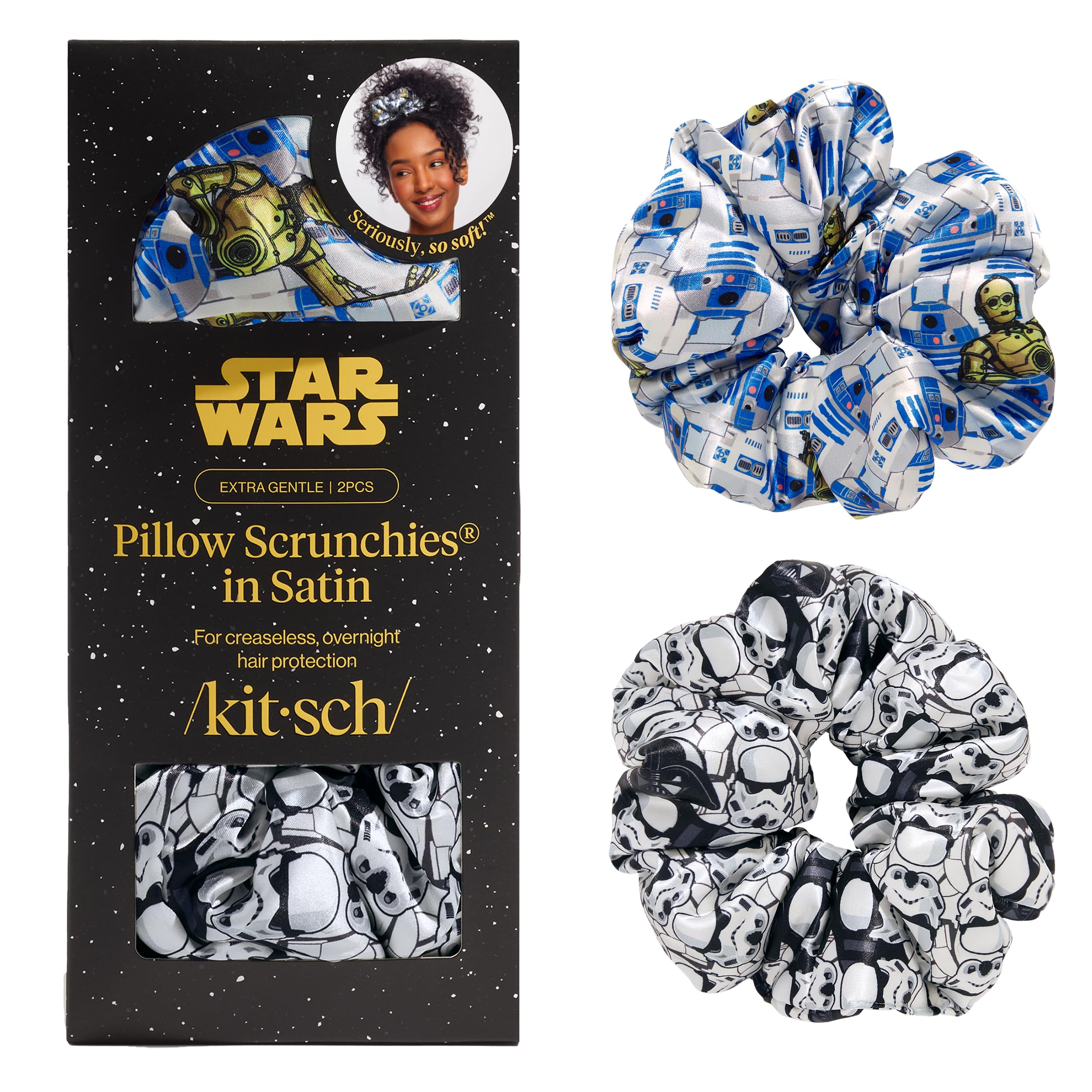 Kitsch x Star Wars R2-D2 & Stormtrooper Scrunchies for Women- Softer Than Silk Scrunchie, No Crease Hair Ties, Perfect For Day And Night Creaseless Hair Accessories - 2pcs