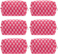 Checkered Makeup Bag for Purse, Small Travel Cosmetic Pouch,Hotpink,6 Pack