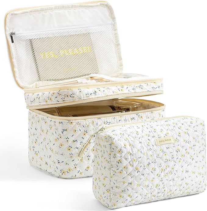 HBselect 2Pcs Travel Makeup Bag Large Quilted Cosmetic Bag Make up Bag