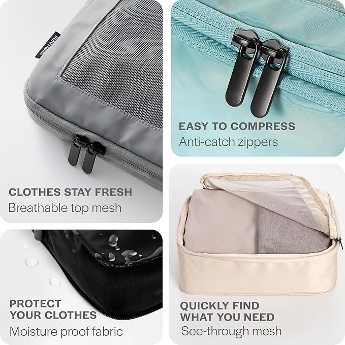 Aerotrunk Compression Packing Cubes for Travel - Luggage Organizer Bags - Double Zipper Packing Cubes for Suitcases (2-Pack, Mocha)