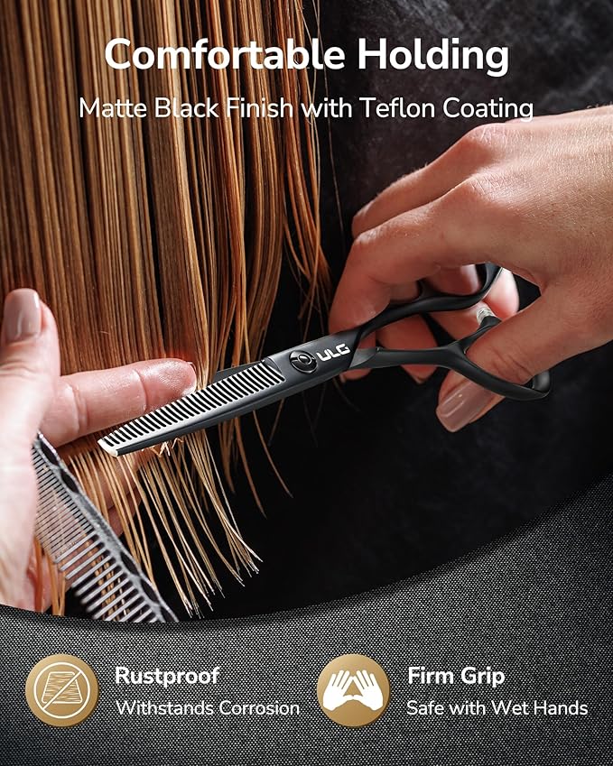 ULG Seamless Thinning Shears – Professional Stainless Steel, Teflon Coated, 32-Teeth Texturizing Scissors, Precision Serrated Blades for Natural Thinning and Layering, Ideal for Stylists and Barbers