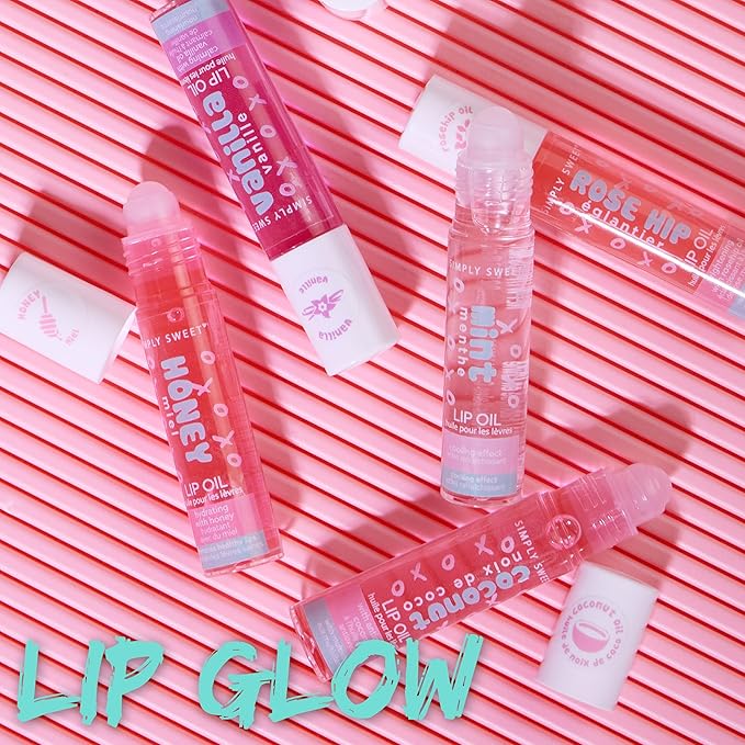 7pc High Shine Lip Glow Oil Collection - Hydrating Roll-On Rollerball Lip