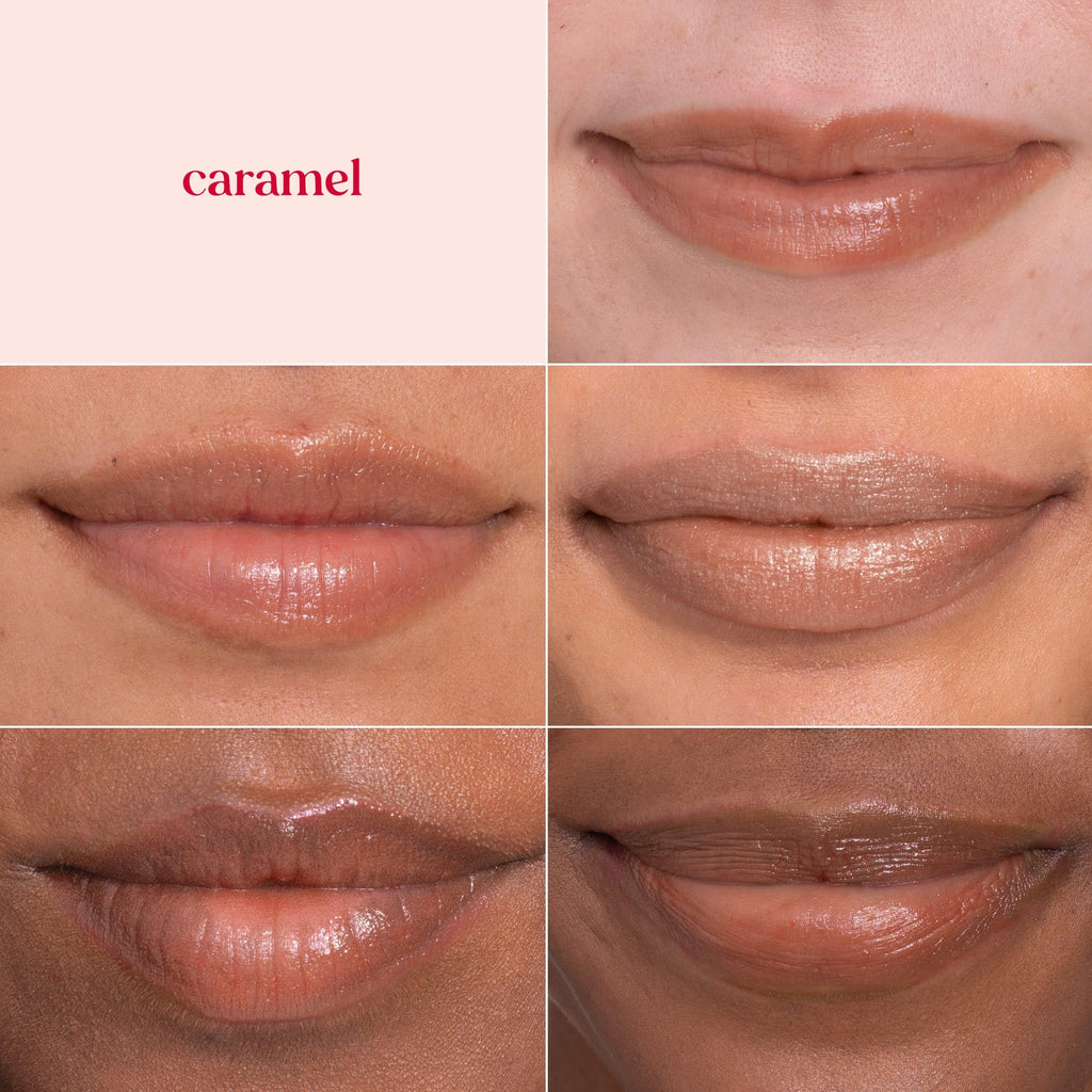 Burt's Bees Shimmer Lip Tint Set, Tinted Lip Balm Stick, Moisturizing for All Day Hydration with Natural Origin Glowy Pigmented Finish & Buildable Color, Caramel (4-Pack)