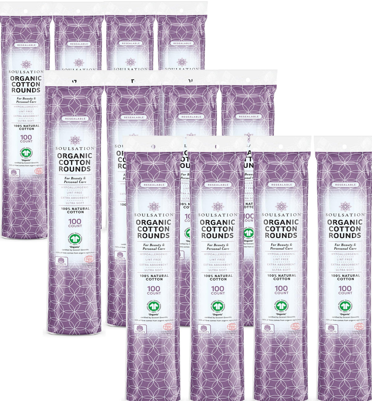 SoulSation Organic Cotton Rounds, 100% Pure Makeup Remover Face Pads,1200ct