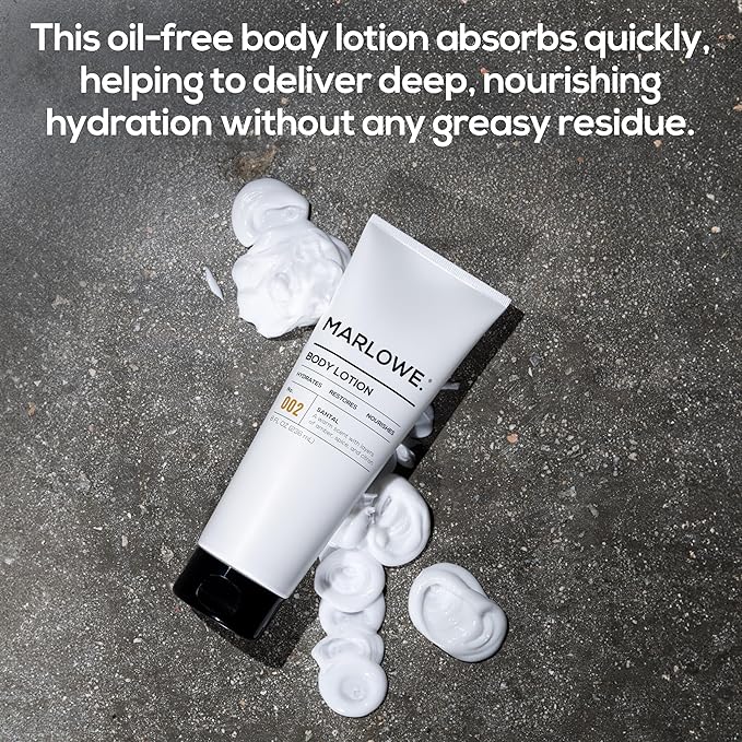 MARLOWE. Body Lotion for Men, Daily Moisturizer, Santal, 8 oz Tube
