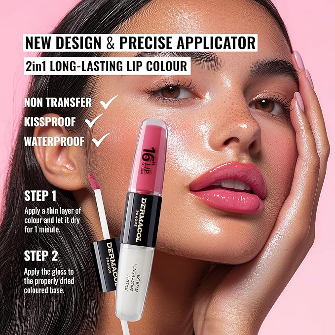 Dermacol 16-Hour Lip Color, Two-Phase Kissproof Lip Stain & Gloss, No.16