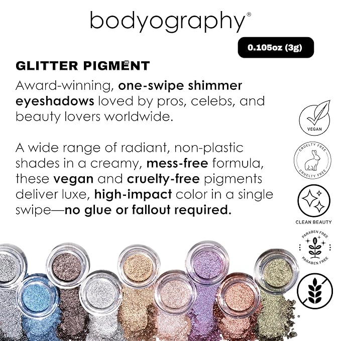 Bodyography Glitter Pigment Eye Shadow | Long Wear Shimmer Eyeshadow | Vegan, Talc & Paraben Free | Cream Powder Formula | Get Down (Rosy Purple)