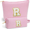 Fohufo Initial Makeup Bag Set for Women - Travel Pouch, Portable Cosmetic Bag Make up Kit Pouch | Travel Essentials Cute Makeup Bag Birthday Gifts for Women, Pink Letter R