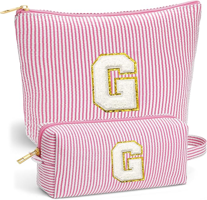 Fohufo Travel Makeup Bag Organizer - Travel Essentials Toiletry Bag for Women, Initial Travel Toiletry Bag with Zipper | Preppy Stuff Birthday Gifts for Women Mom Daughter, Pink Letter G