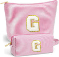 Fohufo Travel Makeup Bag Organizer - Travel Essentials Toiletry Bag for Women, Initial Travel Toiletry Bag with Zipper | Preppy Stuff Birthday Gifts for Women Mom Daughter, Pink Letter G
