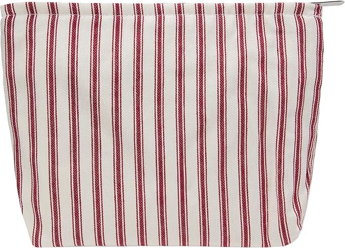 Flat Makeup Bag for Women,Zipper Cosmetic Pouch Purse,Vintage Stripe Red
