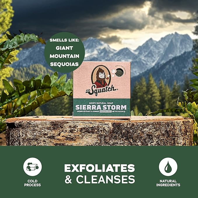 Dr. Squatch Natural Men’s Bar Soap - Cold Process Body Soap Bar with Natural Oils - Gifts for Men - Sierra Storm (5 oz, 3-Pack)