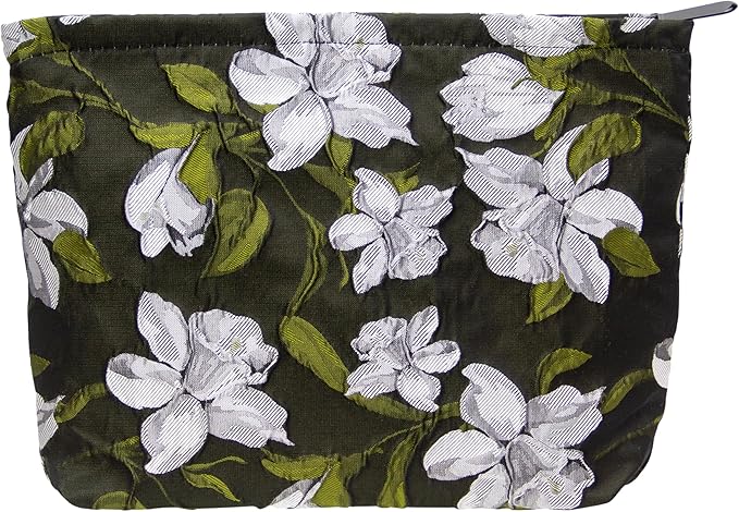 Flat Makeup Bag for Women,Zipper Cosmetic Pouch Purse,Brocade Floral Black