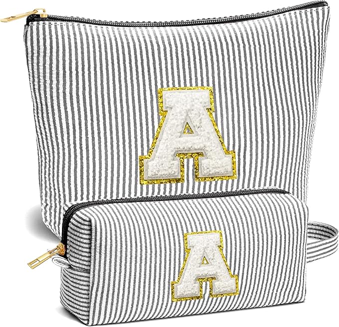 Fohufo Initial Makeup Bag Set - Cute Pink Stuff for Women, Makeup Pouch Cosmetic Bag, Travel Essentials Toiletry Bag, Birthday Christmas Gifts for Women