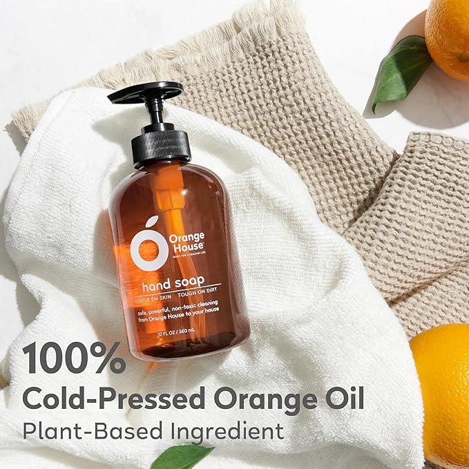 ORANGE HOUSE Natural Liquid Hand Soap, Cold-Pressed Orange Oil, 12 Fl Oz