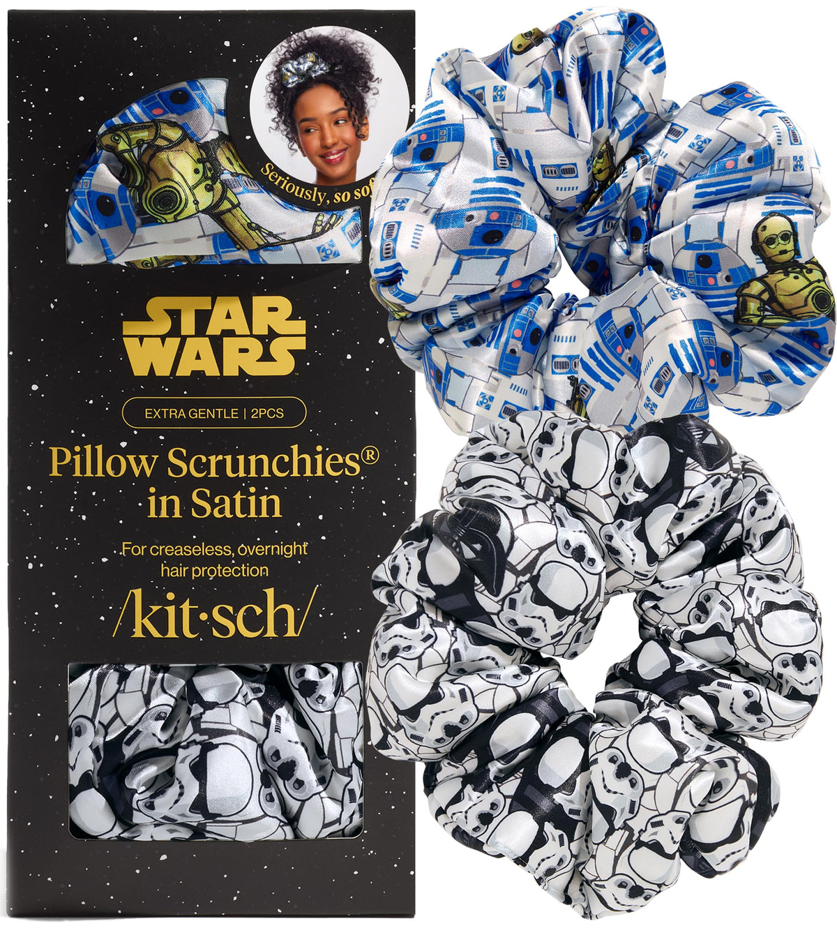 Kitsch & Disney Satin Scrunchies for Women - 2 Pcs, Desert Crown