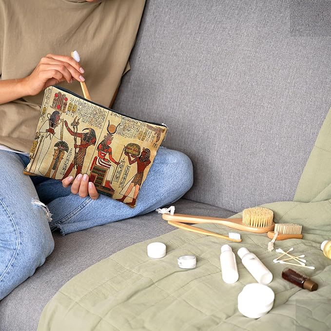 Nogrit Egyptian Gifts Makeup Cosmetic Bag Ancient Egypt Mythology Pharaoh God Hieroglyphs Makeup Travel Toiletry Bag,Gift for Egypt Lover Egyptian Decor