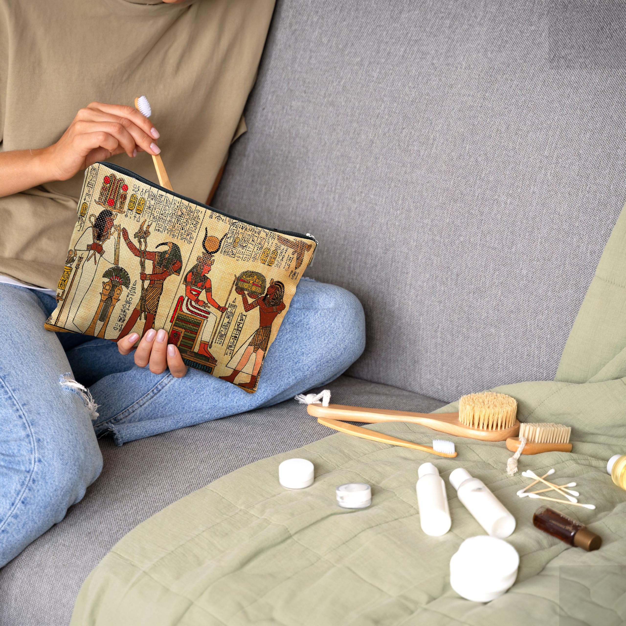 Nogrit Egyptian Gifts Makeup Cosmetic Bag Ancient Egypt Mythology Pharaoh God Hieroglyphs Makeup Travel Toiletry Bag,Gift for Egypt Lover Egyptian Decor