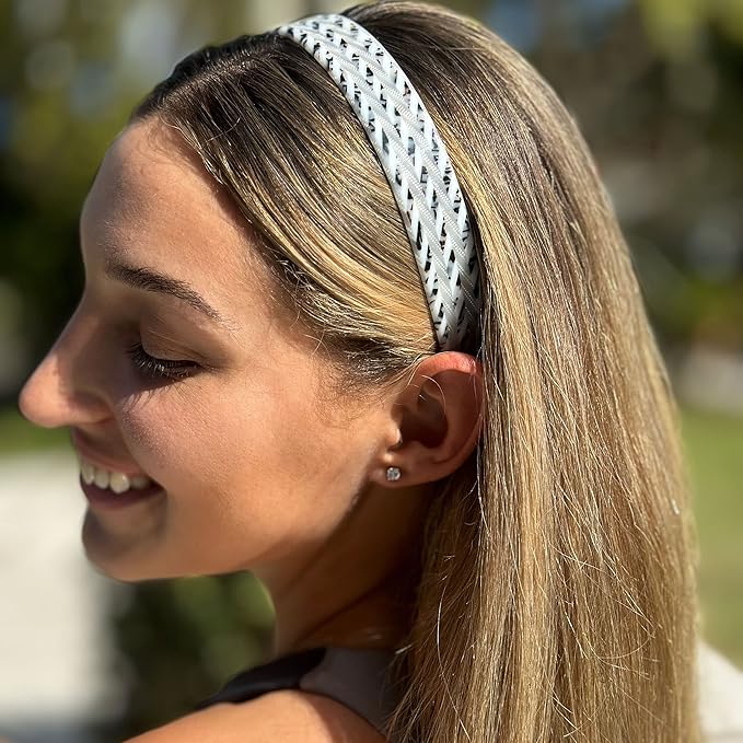 Camila Paris CP3465 French Headband for Women, Handmade White and Gray, Strong Hold Grip Women's Hair Band, Ligth and Very Flexible, No Slip Durable Styling Girls Hair Accessories, Made in France