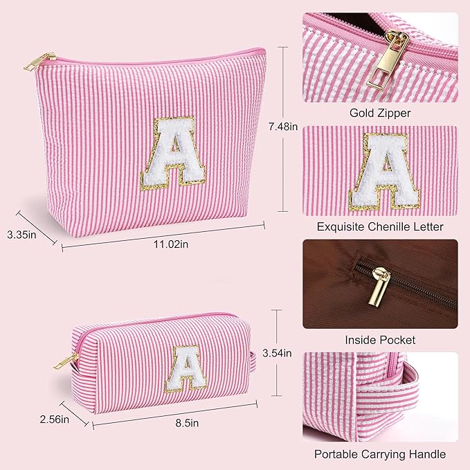YOOLIFE Birthday Gifts for Women Teen Girls Kids Initial Makeup Bag Pink A