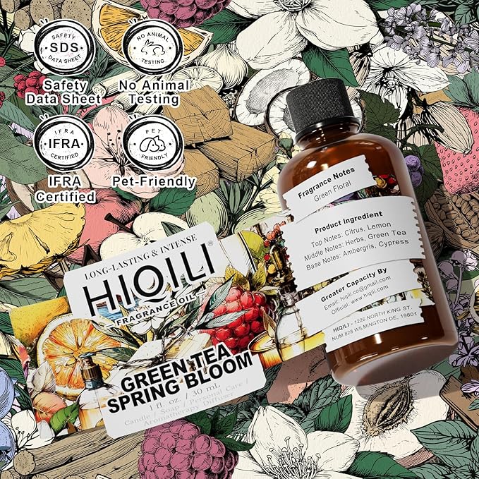 HIQILI Green Tea Spring Bloom Fragrance Oil for Diffuser, Candle & Soap