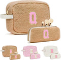 for Valentines Day Gifts, Personalized Initial Cosmetic Bag Pouch for Teen Girls, Preppy Makeup Travel Bags for Daughter Sister Girlfriend, Monogramed Make Up Pouch for Birthday Gifts - Brown Q