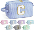 YOOLIFE Birthday Gifts for 6 7 8 9 10 11 12 13 14 15 Year Old Teen Girl - Initial Makeup Bag Letter Toiletry Pouch Cosmetic Case, Personalized Teen Girl Gifts Trendy Stuff, Blue C
