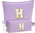 Fohufo Small Makeup Bag for Purse - Travel Makeup Bag Set, Initial Make up Bag Organizer Makeup Pouch, Purple Preppy Stuff Birthday Gifts for Women Travel Essentials, Purple Letter H