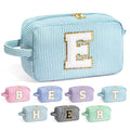 YOOLIFE Birthday Gifts for 6 7 8 9 10 11 12 13 14 15 Year Old Teen Girl - Initial Makeup Bag Letter Toiletry Pouch Cosmetic Case, Personalized Teen Girl Gifts Trendy Stuff Party Favor, Light Blue E