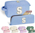 YOOLIFE Personalized Gifts: Teen Girls Birthday Gift - Makeup Pouch, Cosmetic Bag, Skincare Bag for Women for Sister, Daughter, Wife or Her - Blue Letter S