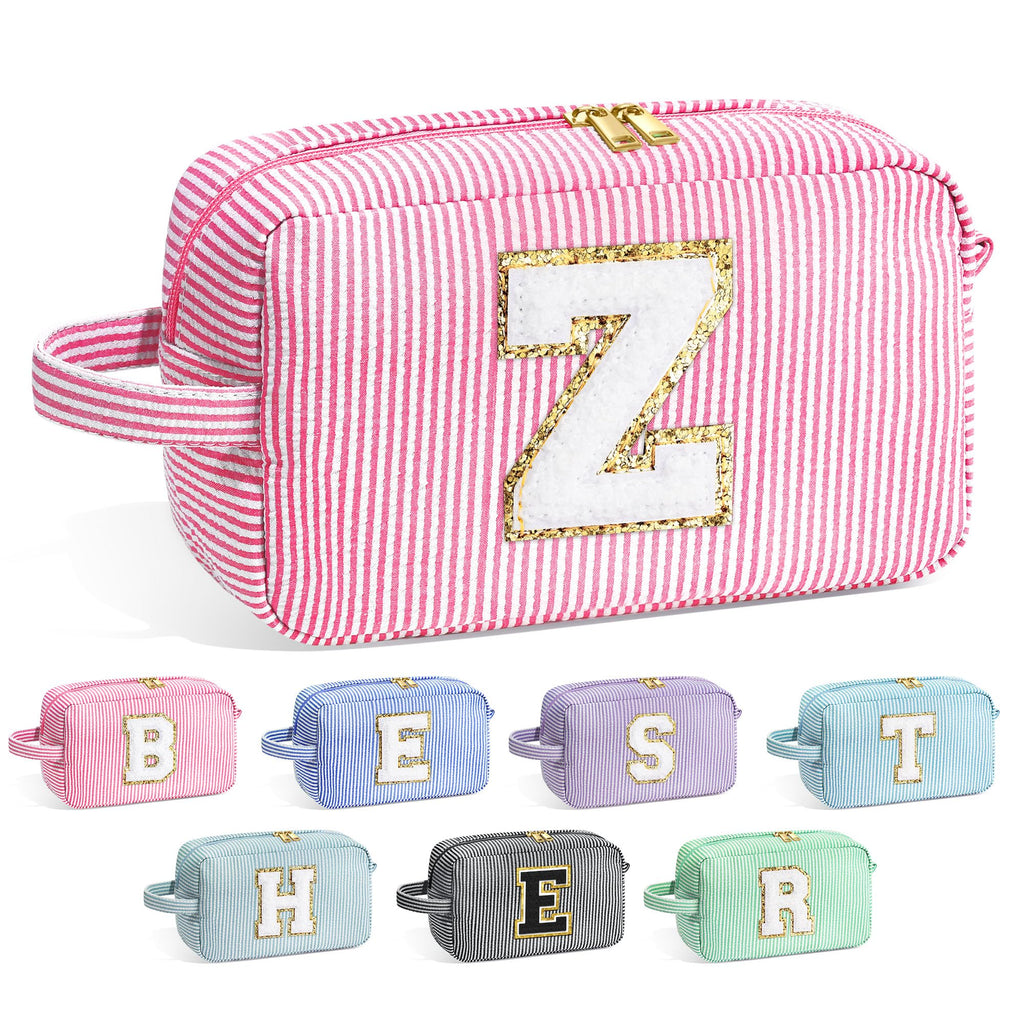 YOOLIFE Travel Makeup Bag for Women - Initial Cosmetic Bag Toiletry Pouch Make Up Case for Women Friend Sister Teacher, Personalized Birthday Gifts for Women, Pink Z