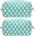 Checkered Makeup Bag for Purse, Small Cosmetic Pouch,Arctic Blue,2 Pack