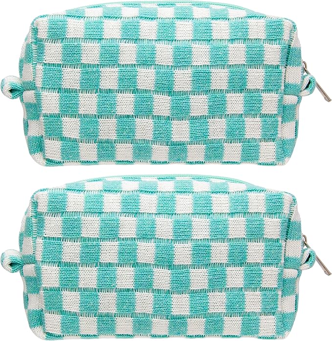 Checkered Makeup Bag for Purse, Small Cosmetic Pouch,Arctic Blue,2 Pack