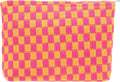Checkered Makeup Bag for Purse, Small Flat Cosmetic Pouch,Red Orange