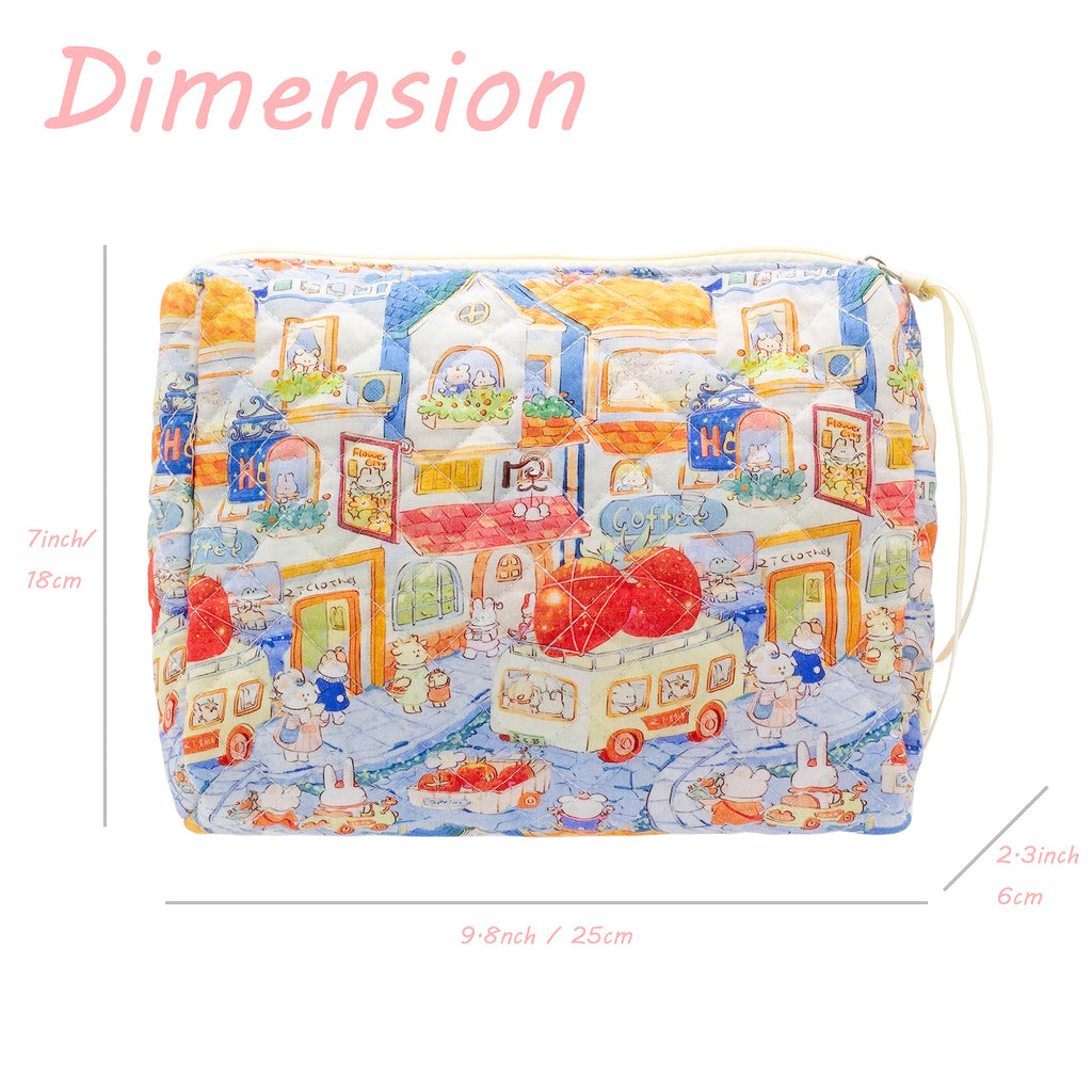 PAZIMIIK Quilted Makeup Bag Large Travel Zipper Soft Cosmetic Pouch for Women Girls Make Up,Little Bunny
