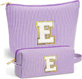 Fohufo Initial Makeup Bag Set - Cute Purple Stuff for Women, Makeup Pouch Cosmetic Bag Small Makeup Bag for Purse, Travel Essentials Toiletry Bag for Women Birthday Gifts, Purple Letter E