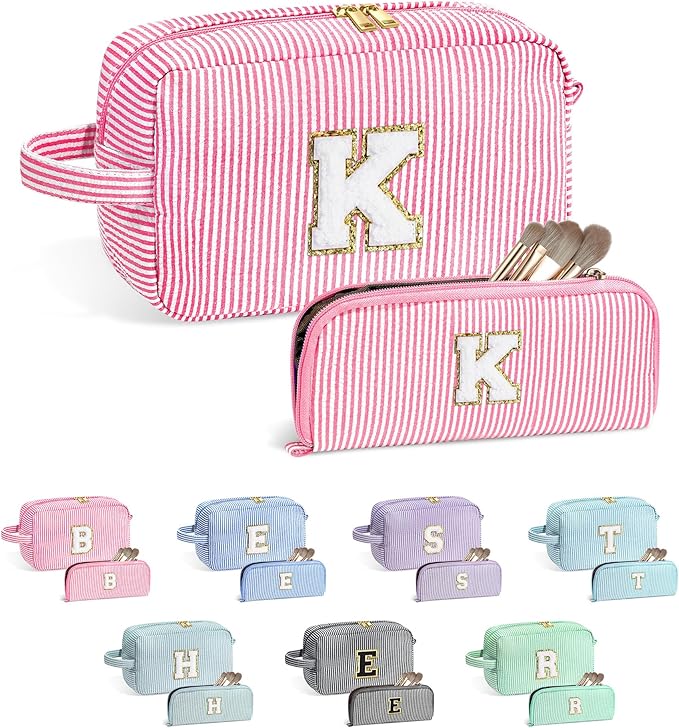 YOOLIFE Makeup Bag for Women Teen - Easter Gifts for Women Teens Girls Kid, Easter Basket Stuffers | Personalized Initial Makeup Bag, 8 9 10 11 12 13 14 15 Year Old Girl Birthday Gift for Her Pink K