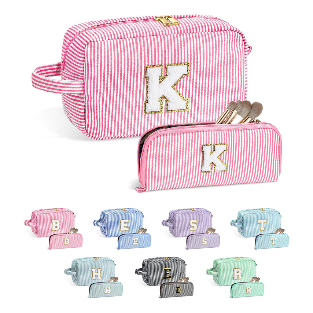YOOLIFE Makeup Bag for Women Teen - Easter Gifts for Women Teens Girls Kid, Easter Basket Stuffers | Personalized Initial Makeup Bag, 8 9 10 11 12 13 14 15 Year Old Girl Birthday Gift for Her Pink K