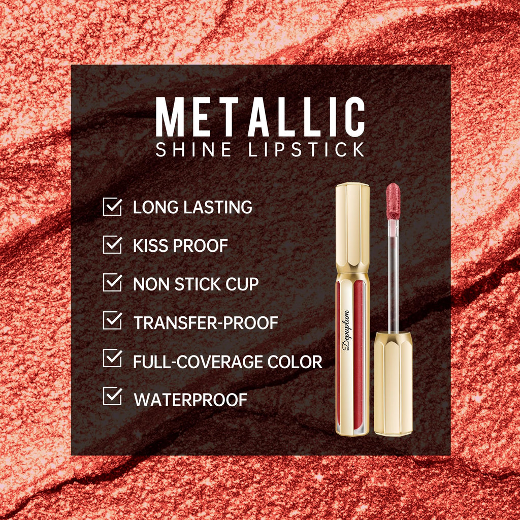 Depuplum Red Lipsticks for Women Metallic Glitter Lipstick Long Lasting