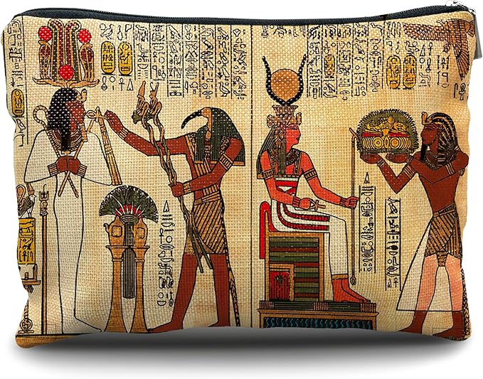 Nogrit Egyptian Gifts Makeup Cosmetic Bag Ancient Egypt Mythology Pharaoh God Hieroglyphs Makeup Travel Toiletry Bag,Gift for Egypt Lover Egyptian Decor