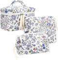 3 Piece Quilted Makeup Bag Set for Women,Cosmetic&Toiletry Bag,Leaf White