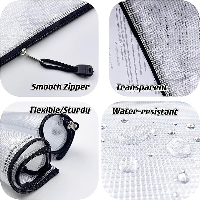 Oaimyy-B4(11.5"x 15",12 Pcs),Plastic Mesh Zipper Pouch Document Folders Bag & Zipper-Waterproof Zip File Folders for School Office Supplies, Travel,Puzzles Games Organizing Storage-Black