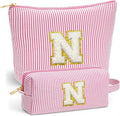 Fohufo Initial Travel Toiletry Bag for Women - Travel Essentials, Travel Makeup Bag Small Cosmetic Make up Bag Cute Stuff Birthday Gifts for Women Mom Girlfriend Teacher, Pink Letter N